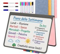 Lavagna Bianca Portatile Magnetica - Lavagna Reutilizzabile con 8 Pennarelli Magnetici, 3 Pennarelli a Doppia Punta e Cancellino - Ideale per Bambini, Casa e Ufficio | Blu | A5