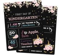 Lavagna con scritta "First Day and Last Day of School" (lingua italiana non garantita) per bambini, lavagna double-face in legno, riutilizzabile, per foto in età prescolare (24 x 20 cm)