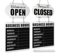Lavagna da Appendere con Orario di Lavoro Cartello con Open Closed Lavagne di Benvenuto in Legno Cartello Bifacciale per Porta di Ristorante con Penna Cancellabile per Fiorista (Bianco)