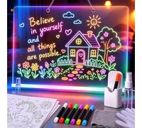 Lavagna da disegno a LED da 35 cm, per bambini, ricaricabile, con 7 pennarelli al neon, 8 colori di luce e 5 modalità, lavagna luminosa in acrilico, per ragazze e ragazzi di 4-8 anni
