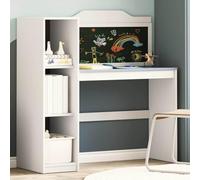 Lavagna da scrivania bianca e grigia, 120 x 45 x 118,5 cm, in legno per casa, ufficio, studio, lavoro, computer, gaming
