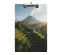 Lavagna decorativa in acrilico con stampa di vulcano a terrazza di Bali, con clip in metallo a basso profilo, per ufficio, scuola, insegnanti, studenti, formato lettera standard 32,5 x 21,5 cm