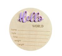 Lavagna di benvenuto per bambini, con scritta in inglese "Hello Birth Baby Welcome" (lingua italiana non garantita), decorazione rotonda in legno per soggiorno, camera da letto, ospedale, asilo