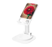 Lavagna di legno retrò con stampa di dalie rosse con rotazione a 360°, supporto regolabile per telefono cellulare, per scrivania, casa, ufficio e videochiamate