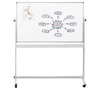 Lavagna Girevole Bifacciale 150x90 cm su Ruote, Doppia Superficie Acciaio Magnetica e Scrivibile