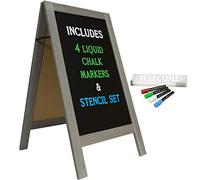 Lavagna grande e robusta realizzata a mano, 101,6 x 50,8 cm, in legno, con 4 pennarelli a gesso liquido e set di stencil, lavagna per marciapiede, lavagna per sandwich, lavagna per gesso (grigio calce