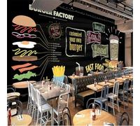 Lavagna Hamburger Fries Fast Food Snack Shop 3D Carta Da Parati Facile Installare Mobili Sfondi Ufficio Divano Camera Letto Sfondo Decorazione Murale-150cm×105cm