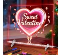 Lavagna in acrilico con LED a 7 colori, lavagna per appunti riscrivibile per disegnare e scrivere, con 4 modalità di illuminazione dinamica, 7 pennarelli, 2 supporti da scrivania, panni per la pulizia