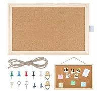 Lavagna In Sughero,20x30 cm Bacheca in Sughero, Bacheca in Sughero con Cornice in Legno, Comprensiva di Materiale di Fissaggio e Puntine, per Appunti e Foto, per Cucina, Ufficio, Scuola e Casa