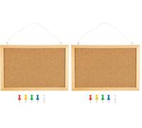 Lavagna in Sughero 40x30cm con Cornice in Legno | Bacheca da Parete con 5 Spilli per Ufficio, Aula e Casa (Confezione da 2)