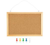Lavagna in Sughero 40x30cm con Cornice in Legno | Bacheca da Parete con 5 Spilli per Ufficio, Aula e Casa