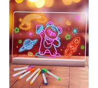 Lavagna LED per Appunti a Colori - Lavagna Luminosa da Disegno per Bambini in Acrilico con Pennarello a 7 Colori - Con Supporto, Cancellabile a Secco (30x20 cm) (7 Colori)