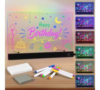 Lavagna Luminosa Bambini con Colori LED, Lavagna Luminosa 6 Colori Regolabili con Pennarello 7 Colori, Lavagna LED Trasparente 20x30 Cm, Cancellabile, Regalo Compleanno Natale per Bambini e Bambine