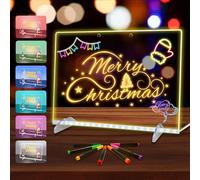 Lavagna Luminosa per Disegnare, Lavagnetta in Acrilico con Luci LED | 35x25cm Lavagnetta Cancellabile Bambini, 4 Modalità e 7 Colori, Lavagna da Disegno a LED, con 7 Pennarelli, Catena, Supporto
