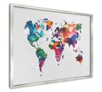 Lavagna Magnetica 70x50 cm | con Cornice Argento | Mappa Del Mondo | Montaggio Facile | Per Magneti | Bacheca Calamite | Per Collezionisti | Pannello Metallico