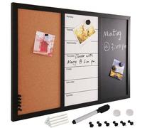 Lavagna Magnetica Bianca e Nera con Bacheca Memo in Sughero Combinata 60x40cm Cornice Legno con Set Gessetti Pennarello Cancellabile 2 Magneti e 6 Puntine Design Moderno Casa Ufficio Tutto ben organiz