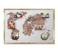 Lavagna Magnetica Compatta da Cucina 60x40 Mappa dei mattoni Cornice Oro