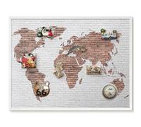 Lavagna Magnetica Compatta da Cucina 80x60 Mappa dei mattoni Cornice Bianca