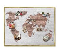 Lavagna Magnetica Compatta da Cucina 80x60 Mappa dei mattoni Cornice Oro