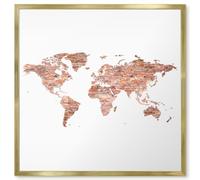 Lavagna Magnetica da Parete 50x50 Mappa dei mattoni Cornice Oro