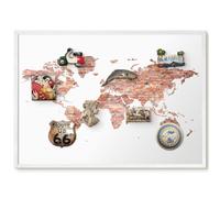 Lavagna Magnetica da Parete 70x50 Mappa dei mattoni Cornice Bianca