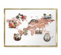 Lavagna Magnetica da Parete 70x50 Mappa dei mattoni Cornice Oro