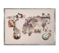 Lavagna Magnetica da Parete 70x50 Mappa del mondo Cornice Argento | Bacheca Magnetica | Pannello Calamitato | da Parete | Organizer | Planning Ufficio | Calamite | Porta Foto | Lista Spesa