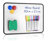 Lavagna magnetica da parete, Lavagnette Magnetiche, Piccola Lavagna Bianca, Lavabile a Secco, Formato A4, con Penne Cancellabili a Secco, Gomma, 30 x 21 cm