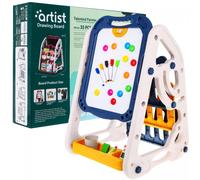 Lavagna magnetica e di gesso bifacciale per bambini 3+ con altezza regolabile e mensole per libri