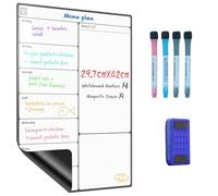 Lavagna Magnetica Frigo A3 Cancellabile, Calendario Settimanale per Pasti, Famiglia, Agenda, Spesa e Lista delle Cose da Fare - con 4 Pennarelli e Gomma a Secco SURFOU