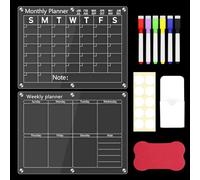Lavagna Magnetica Frigo Mensile e Settimanale, 2Pcs Lavagnetta Calendario Cancellabile Magnetico Trasparenti del Frigorifero con 7 Accessori, Pianificazione Pasti Famiglia Foglio in Acrilico Cucina