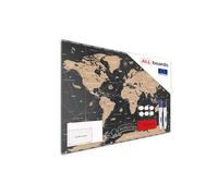 Lavagna magnetica in acciaio MAPPA DEL MONDO NERA VINTAGE CLASSICA STATI E CAPITALI 60x40 cm MetalBoards lastra con stampa adatta per tutti i tipi di calamite + set di accessori GRATIS