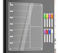 Lavagna magnetica in acrilico per menu settimanale per frigorifero, cancellabile a secco, con 8 pennarelli, lista della spesa, cose da fare, tabella delle faccende e organizer per la spesa, 12,8 x 9