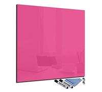 Lavagna magnetica in vetro, 80 x 80 cm, scrivibile, quadrata, magnetica, per cucina, ufficio, con accessori, agenda settimanale, lavabile, lavagnetta decorativa, colore: rosa