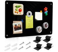 Lavagna magnetica nera in metallo, grande 42 x 30 cm, lavagna magnetica con adesivi magici e viti per uffici, lavagna magnetica, cucina, appunti e foto