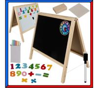Lavagna Magnetica per Bambini in Legno Bifacciale con Gessetti Pennarello Numeri