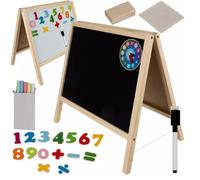 Lavagna Magnetica per Bambini in Legno Bifacciale con Gessetti Pennarello Numeri