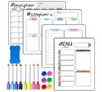 Lavagna magnetica per frigorifero, agenda settimanale, 4 pezzi, lavagna magnetica per frigorifero, perfetta come agenda per mangiare settimana, lista della spesa, agenda settimanale per bambini