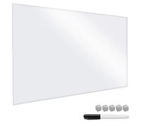 Navaris Lavagna Magnetica in Vetro 90x60cm - Bacheca White-Board Scrivibile Lavagnetta per Calamite con Pennarello - Memo Board Casa Ufficio - Bianco