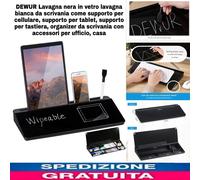 Lavagna nera in vetro da scrivania con supporto x cellulari, Supporto Tastiera