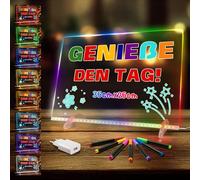 Lavagna nota a LED con colori, 13,7 x 10", 4 modalità e 7 colori, Acrilico Dry Erase Boards con luce, incluso adattatore, catena sospesa, lavagna per bambini con supporto, 7 pennarelli, bottiglia