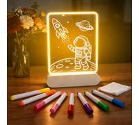 Lavagna per appunti a LED con colori, 22 x 15 cm, in acrilico trasparente, ricaricabile, con 7 penne e soffiatore da disegno con storie, lavagne con LED luminose, regalo creativo per bambini