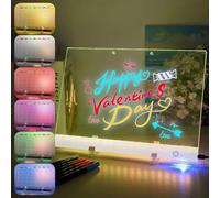Lavagna per appunti a LED con colori, 35 x 25 cm, con 10 modalità di luce, da appendere, lavagna da disegno LE-D con catena di sospensione e supporto con 7 colori penna regalo (bianco)