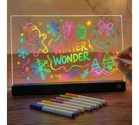 Lavagna per appunti a LED con colori, 35 x 25 cm, lavagna da disegno a LED per bambini, con 7 colori, in acrilico trasparente, 7 colori regolabili, lavabile, con supporto per lavagna da pittura, luce