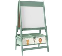 Lavagna per Bambini 3 in 1 con Cavalletto, Rotolo di Carta e 2 Cestelli, in Legno, 54x46x94 cm, Verde