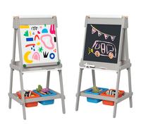 Lavagna per bambini Aiyaplay con cavalletto Lavagna bifacciale con scatole portaoggetti in rotolo di carta con gomma grigia