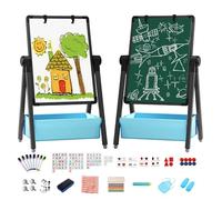 Lavagna per Bambini Cavalletto Artistico Pittura in Regolabile Altezza 3 in 1 Doppia Faccia Tavolo da Disegno Pieghevole, Lavagna Bianca Girevole a 360° con Lettere e Numeri Giocattoli 3+ Anni