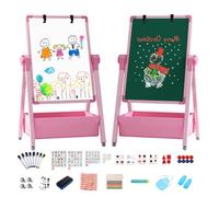 Lavagna per Bambini Cavalletto Artistico Pittura in Regolabile Altezza 3 in 1 Doppia Faccia Tavolo da Disegno Pieghevole, Lavagna Bianca Girevole a 360° con Lettere e Numeri Giocattoli 3+ Anni