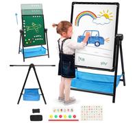 Lavagna per Bambini Cavalletto per Bambini Pieghevole Lavagna Bianca e Lavagna con Sacchetto di Stoccaggio, Regolabile in Altezza e Girevole a 360 ° (Nero)