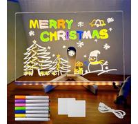 Lavagna per Messaggi a LED,LED Note Board con 7 Penne Colorate,Lavagna Luminosa a LED 30 x 20 cm,Lavagna a LED per Note da Scrivania,Cancellabile con Supporto, per Ufficio, Scuola
